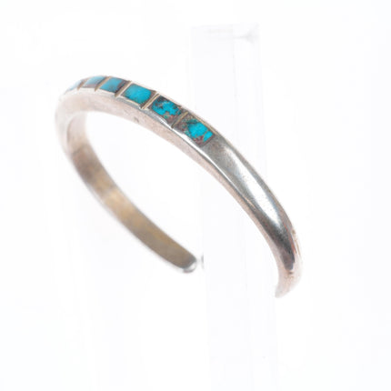 6.1" c1950's Bisbee Turquoise Zuni sterling silver inlay stacker cuff bracelet