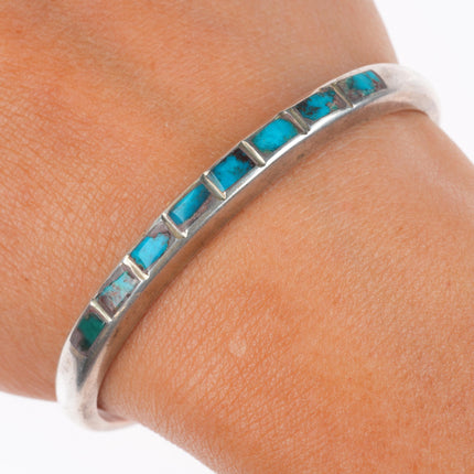 6.1" c1950's Bisbee Turquoise Zuni sterling silver inlay stacker cuff bracelet