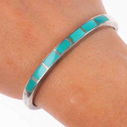 6.25" c1950 Vintage Zuni sterling silver Sleeping Beauty turquoise cuff bracelet