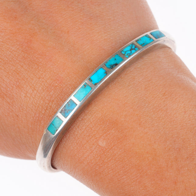 6" c1950 Vintage Zuni sterling silver spiderweb turquoise cuff bracelet