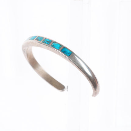 6" c1950 Vintage Zuni sterling silver spiderweb turquoise cuff bracelet