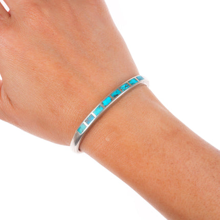 6" c1950 Vintage Zuni sterling silver spiderweb turquoise cuff bracelet