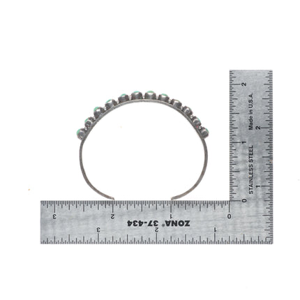6" 1930's Zuni snake eye turquoise stamped sides cuff bracelet sterling silver