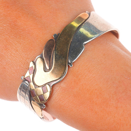 6.25" Kyle Leister modernist 14k gold/Sterling silver cuff bracelet