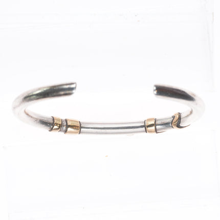 6.1" retro 14k gold/Sterling silver Emerald/Amethyst modernist cuff bracelet