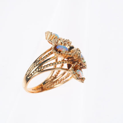 sz8 retro 14k yellow gold gold natural opal cluster women's ring