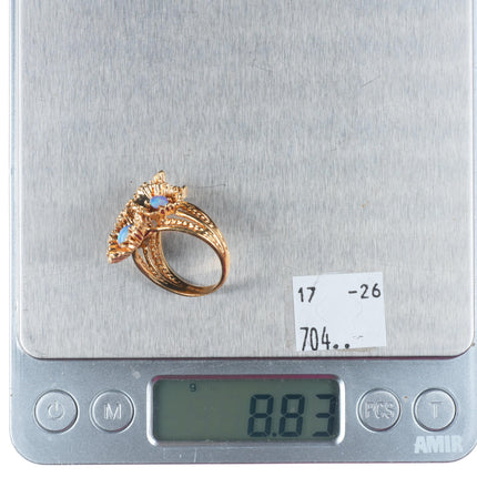 sz8 retro 14k yellow gold gold natural opal cluster women's ring