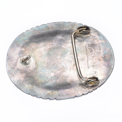 Dan Secatero heavy vintage Navajo sterling silver turquoise belt buckle