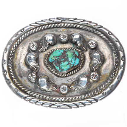 Dan Secatero heavy vintage Navajo sterling silver turquoise belt buckle