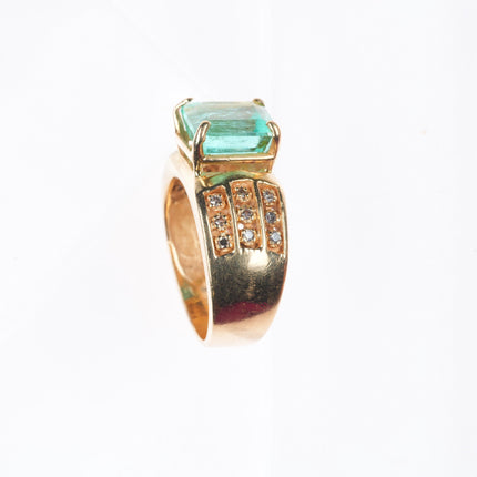 sz6 retro 14k yellow gold gold pastel Columbian emerald 18 diamond women's ring