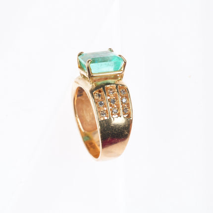 sz6 retro 14k yellow gold gold pastel Columbian emerald 18 diamond women's ring