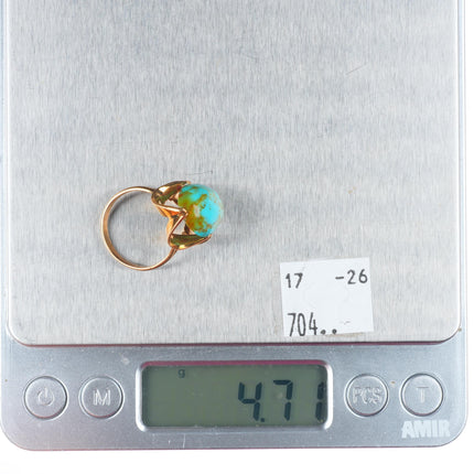 sz6.5 antique 14k yellow gold turquoise art nouveau women's size 6.5 ring