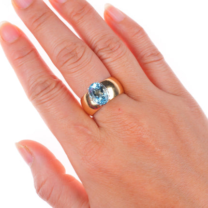 sz9 1950's retro 14k yellow gold blue topaz women's statement size 9 ring