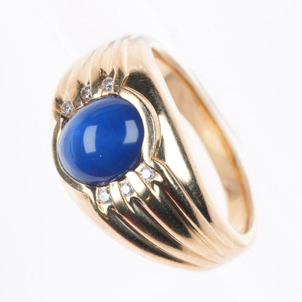sz12.5 retro men's 14k yellow gold, diamond, blue star sapphire size 12.5 ring