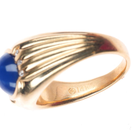 sz12.5 retro men's 14k yellow gold, diamond, blue star sapphire size 12.5 ring