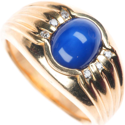 sz12.5 retro men's 14k yellow gold, diamond, blue star sapphire size 12.5 ring