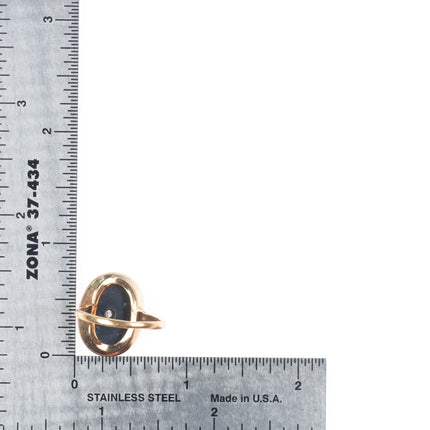sz7.5 Antique 14k yellow gold diamond, platinum onyx women's size 7.5 ring