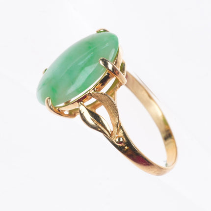 sz6 14k yellow gold retro Moss in Snow green Jadeite Jade women's size 6 ring