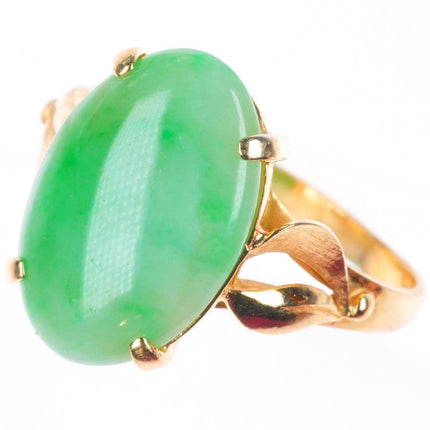 sz6 14k yellow gold retro Moss in Snow green Jadeite Jade women's size 6 ring