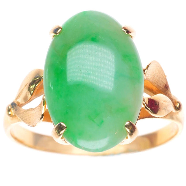 sz6 14k yellow gold retro Moss in Snow green Jadeite Jade women's size 6 ring