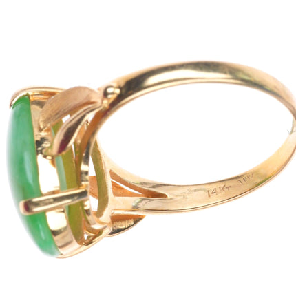 sz6 14k yellow gold retro Moss in Snow green Jadeite Jade women's size 6 ring