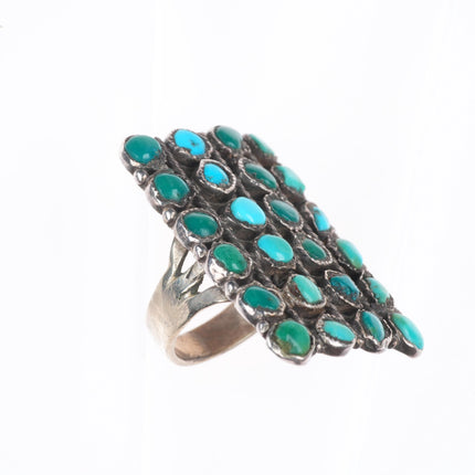 sz5.5 30's-40's Vintage Zuni sterling silver 4 row snake eye turquoise ring