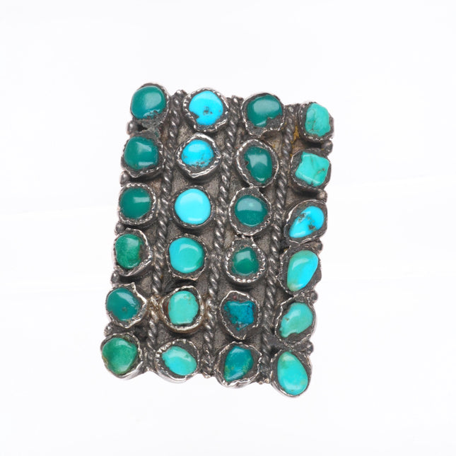 sz5.5 30's-40's Vintage Zuni sterling silver 4 row snake eye turquoise ring