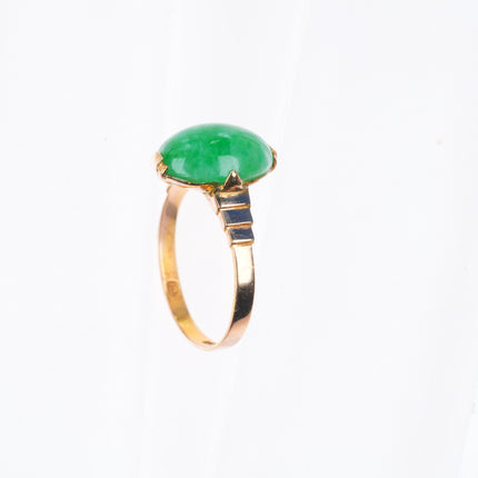 sz7 14k yellow gold antique Chinese green Jadeite jade size 7 women's ring