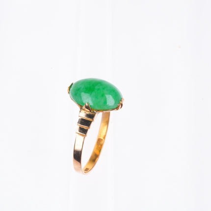 sz7 14k yellow gold antique Chinese green Jadeite jade size 7 women's ring
