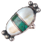 sz7 Big vintage Zuni sterling silver, turquoise, shell channel inlay ring
