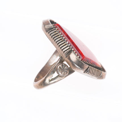 sz8 Elisabeth Guerro Navajo sterling silver orange spiny oyster ring