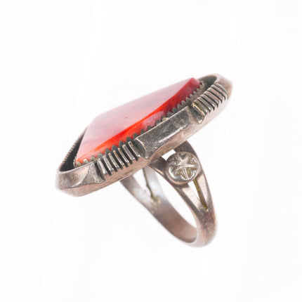 sz8 Elisabeth Guerro Navajo sterling silver orange spiny oyster ring