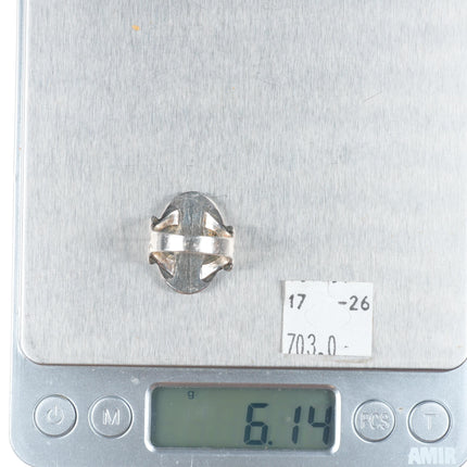 sz5.5 c1930's Vintage Navajo ingot silver turquoise rope bezel ring