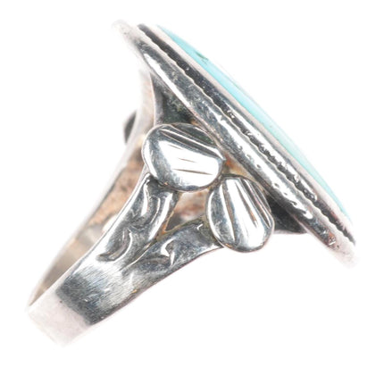 sz5.5 c1930's Vintage Navajo ingot silver turquoise rope bezel ring