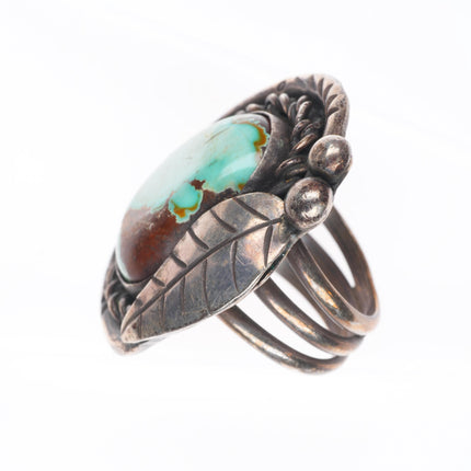 sz10 Big vintage Navajo sterling silver Royston turquoise rope bezel ring