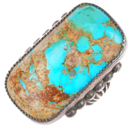 sz9 Big vintage c1940's Navajo sterling silver boulder turquoise large ring