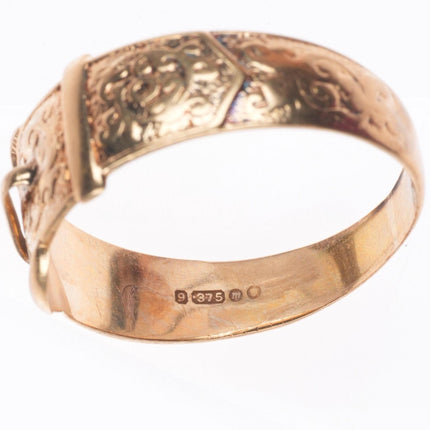 sz11 Antique 9k gold 9 carat buckle style band men's ring
