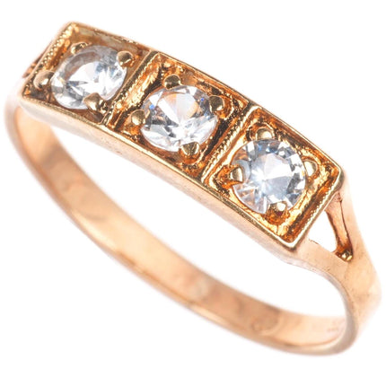 sz7.5 antique 14k yellow gold White Sapphire 3 stone size 7.5 women's ring