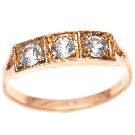 sz7.5 antique 14k yellow gold White Sapphire 3 stone size 7.5 women's ring