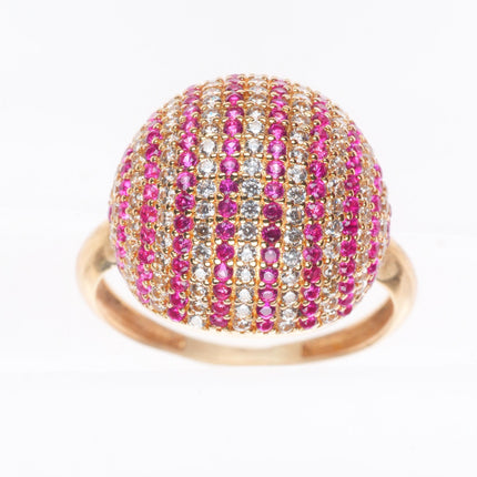 sz6.5 retro 14k yellow gold, diamond, ruby dome top size 6.5 woman's ring