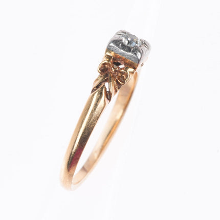 sz6 Antique 14k yellow gold 18k white gold diamond solitaire size 6 women's ring