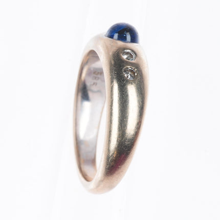 sz7.5 14k white gold sapphire cabochon natural diamond size 7.5 ladies ring