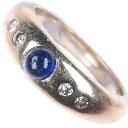 sz7.5 14k white gold sapphire cabochon natural diamond size 7.5 ladies ring