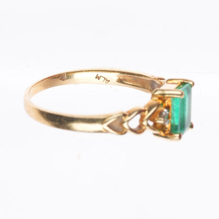 sz6.5 14k yellow gold natural Columbian emerald/diamond hearts size 6.5 ring