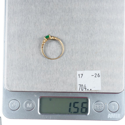sz6.5 14k yellow gold natural Columbian emerald/diamond hearts size 6.5 ring
