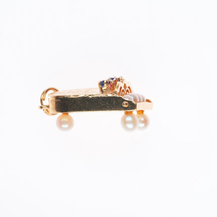vintage 14k yellow gold sapphire, ruby, pearls grand piano charm/pendant