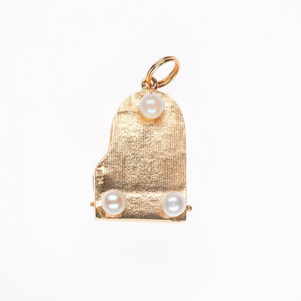 vintage 14k yellow gold sapphire, ruby, pearls grand piano charm/pendant