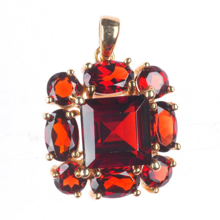14k yellow gold garnet cluster halo pendant