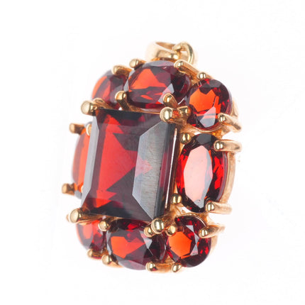 14k yellow gold garnet cluster halo pendant