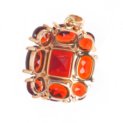 14k yellow gold garnet cluster halo pendant
